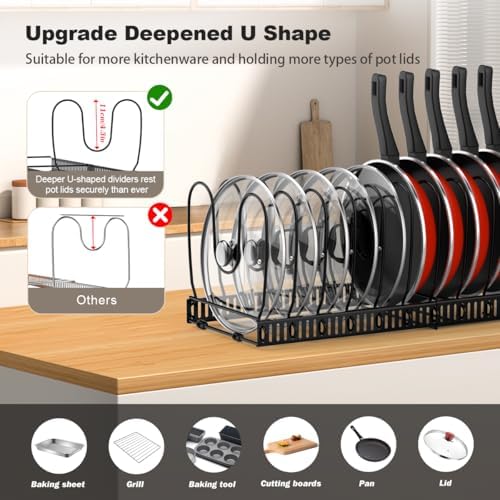 Housolution Pot and Pan Lid Organizer Holder Storage Rack, Black