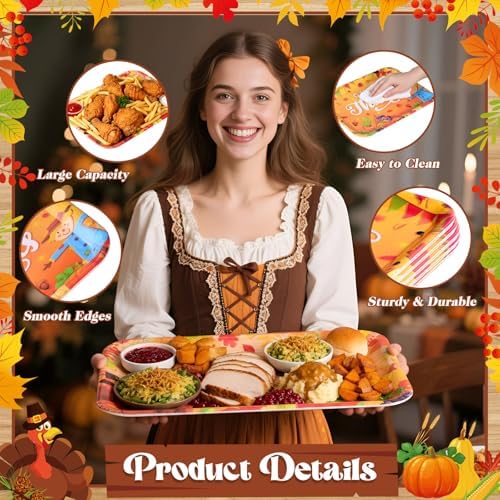 Vesici 4 Pack Thanksgiving Serving Trays, 13x10 Inch Melamine Platters