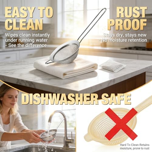 Anaeat Fine Mesh Strainers - Premium Stainless Steel Colander Sieve Sifters, with Durable Mesh and Sturdy Handle, Excellent for Sifting Dry ingredients, Flour, Pastas, Rice, Tea (3.94"）