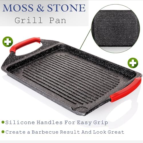 Moss & Stone Griddle Aluminum BBQ, Rectangle Grill Pan for Indoor Cooking