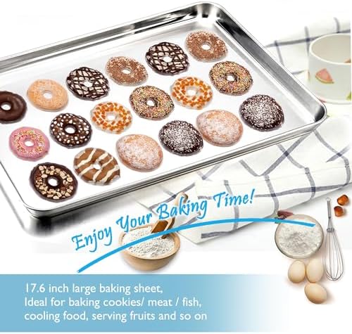 TeamFar Cookie Sheets with Cooling Racks, 2 Pans + 2 Racks, 17.6x13x1 Inch