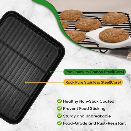 P&P CHEF Nonstick Baking Oven Pan with Rack for Cookie, 10.4 x 8 Inch