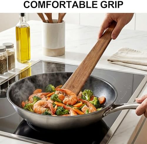 2Pcs Non Toxic Flat Thin Wood Spatula for Cooking Utensil Cast Iron Scraper