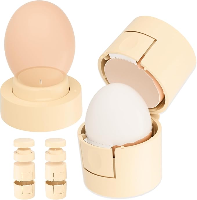 Upgraded 2 in 1 Egg Shell Opener, Hard Boiled Egg Peeler Cracker with Piercer, Cute Egg Separator for Raw Eggs, Home Kitchen Gadgets Tool, 2 Pack (Beige)