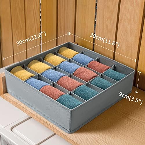 joyoldelf Sock Drawer Organizer Divider Underwear Organizer 16-cell Fabric Dresser Drawer Organizers Storage Boxes for Socks Lingerie, Handkerchiefs, Ties (Grey)