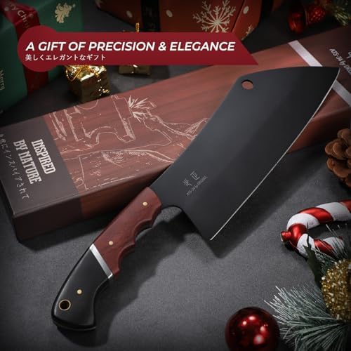 DRGSKL Meat Cleaver Knife 8 inch - Black Butcher Knife for Meat Cutting