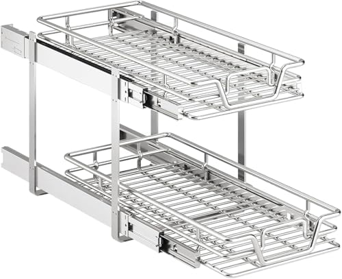 2-Tier Kitchen Cabinet Pull Out Shelf and Drawer Organizer Slide Out Pantry Storaqe Basket in Multiple Sizes (11" W x 18" D)