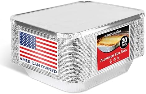 Stock Your Home Foil Pans with Lids - 9x13 Aluminum Pans with Covers - 20 Foil Pans and 20 Foil Lids - Disposable Food Containers Great for Baking, Cooking, Heating, Storing, Prepping Food Silver