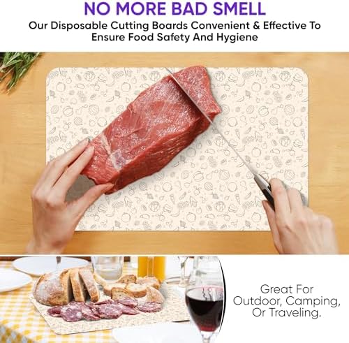 Purple Dot 30 Pc Disposable Cutting Board Sheets - Durable Chopping Board for Meat, Chicken, Fish, Vegetables; Large, Portable, Flexible Cutting Board Mats for Kitchen, Crafts and Art Project, Camping