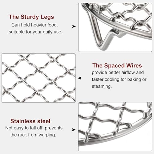HARFINGTON 2pcs Round Cooking Rack 7.1-inch 201 Stainless Steel Cross Wire Barbecue Grill Net with 20mm Legs for Cooking Baking Steaming BBQ