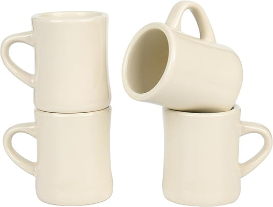 11oz White Diner Coffee Mug Set of 4 Ceramic Mugs Great for Kitchen Set, Travel, and Hot Tea (Cream)