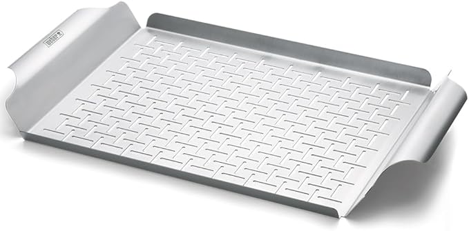 Weber Grill Pan – Durable Stainless Steel Pan for Small or Delicate Foods, 1/8" Slits for Drainage, Wide Carry Handles