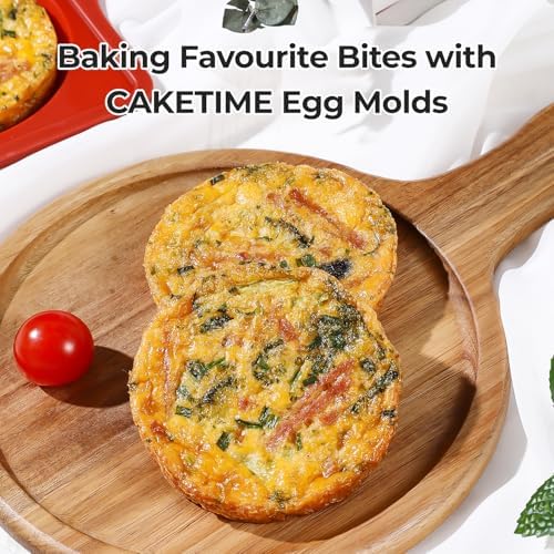 CAKETIME Silicone Muffin Top Pan with Metal Frame, 4 Inch Jumbo Non Stick Round Egg Baking Pan for Oven English Muffins, Whoopie Pies, Corn Bread, Egg Bites, Breakfast Sandwiches Tarts 2 Pack Red