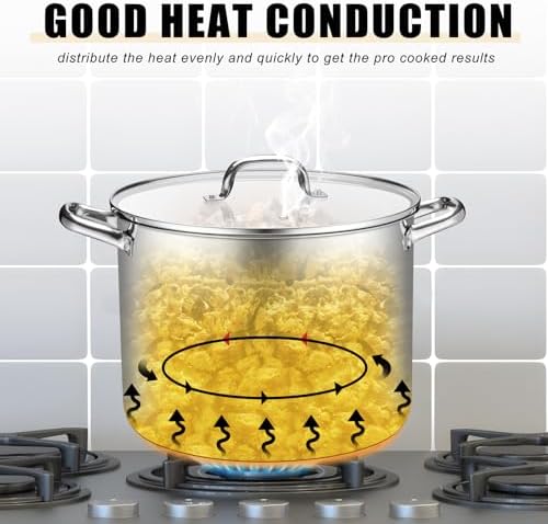 TeamFar Stainless Steel Stock Pot, 16QT Tri-ply Bottom Large Stockpot