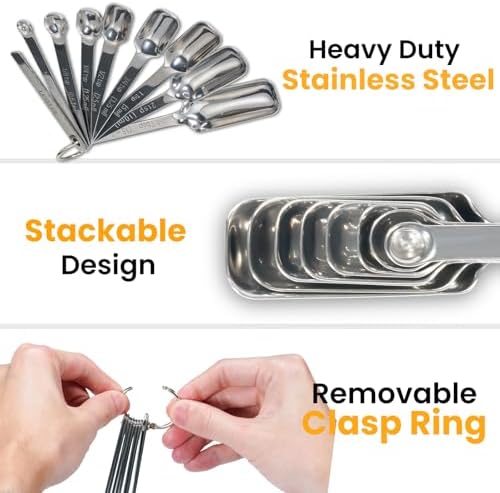 23 Pcs Stainless Steel Measuring Spoons Set with Leveler, Metal Round & Rectangular Spoons plus 5 Mini Teaspoons for Precise Cooking and Baking, Standard Sizes with Clear Engraved Markings