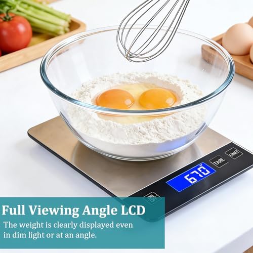 Digital Kitchen Scale, 33lb High Capacity Food Scale with Battery, 304 Stainless Steel Platform for Weight, Meal Prep, Baking
