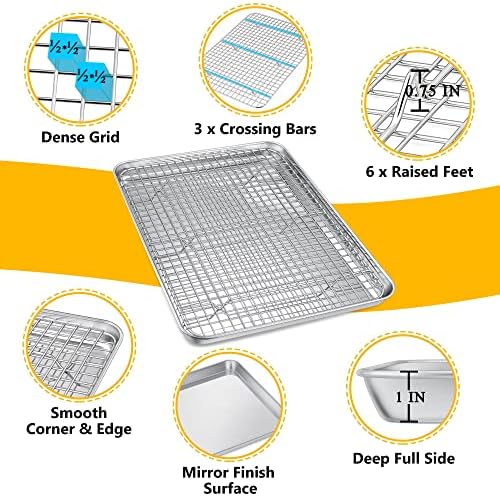 P&P CHEF 17.5 Inch Cookie Baking Sheet Pan with Wire Rack,2 Pcs
