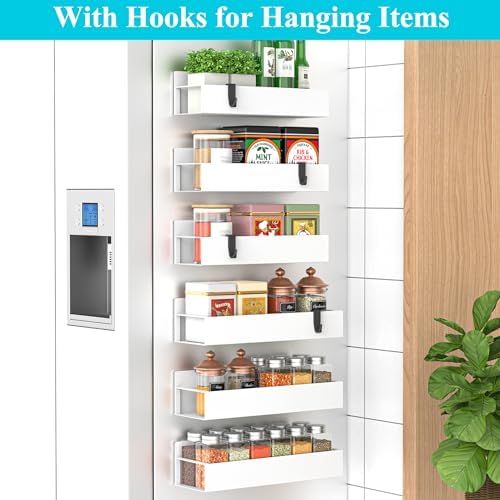 HuggieGems Metal Magnetic Spice Rack for Refrigerator White, 6 Pack