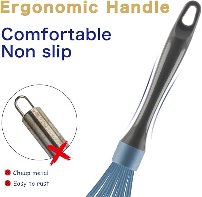 Blue Silicone Whisk, Professional Plastic Whisks for Cooking Non-Scratch, Stainless Steel & Heat Resistant Rubber Wisk, Dishwasher Safe Whisk, 12-Inch