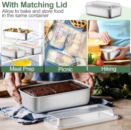 TeamFar Loaf Pan for Baking Bread, 9 x 5 Inch Bread Pan with Lid, Set of 3