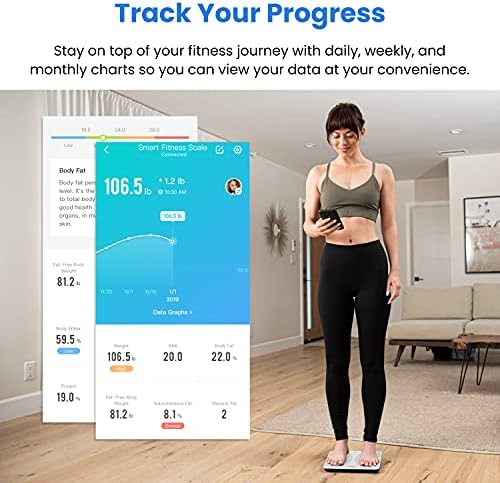 Etekcity Smart Scale for Body Weight, Body Fat, Water Weight, White, 400 lb