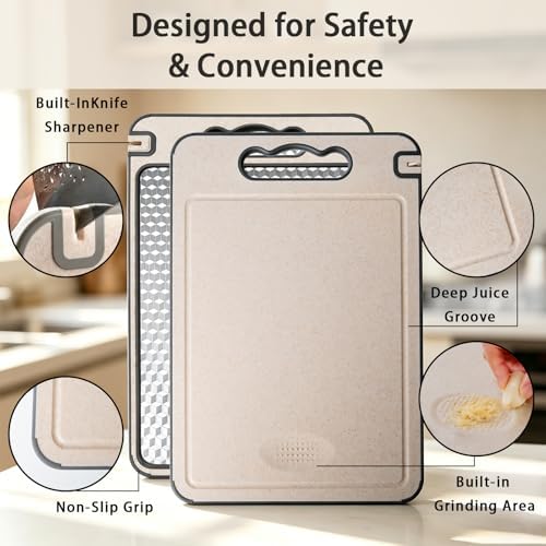 Non-Toxic Cutting Board – Double-Sided, Diamond-Pattern Stainless Steel & Wheat Straw – Scratch Resistant,Non-Slip, BPA-Free & Dishwasher Safe – 15×10 Inch