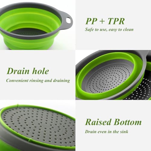 Collapsible Colander Set of 3, Space-Saving Foldable Strainer for Kitchen