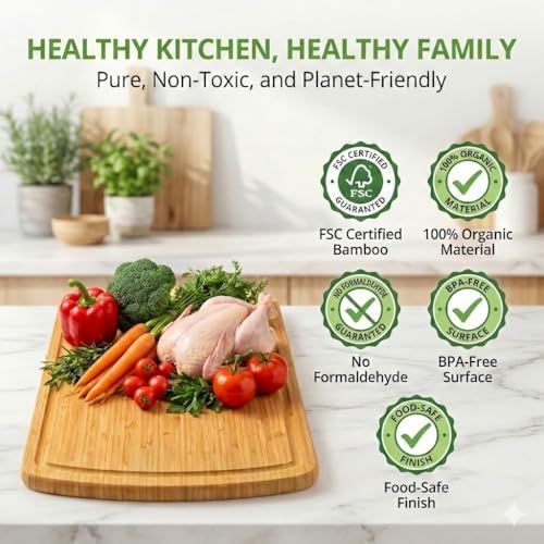 INDESTRUCTIBLE 18 Inch Extra Large Bamboo Cutting Board with Lifetime Replacements - Organic Wooden Butcher Block, XL Chopping Board for Kitchen, Meat, Vegetables, and Food Prep