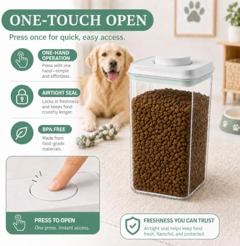Pet Dog-Cat Airtight Food Storage-Container - 4.2Qt/4L jar(2Pc) with lid and 1/4Cup scoop | Holds 6–10 pounds of dry pet food | BPA-Free