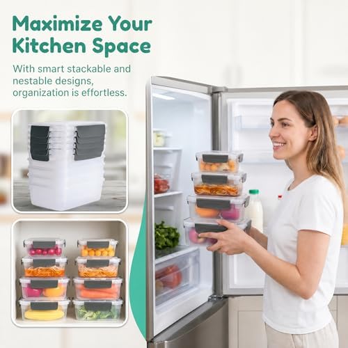 YORY 5cup Plastic Food Storage Containers With Lids For Lunch Meal Prep,5pk