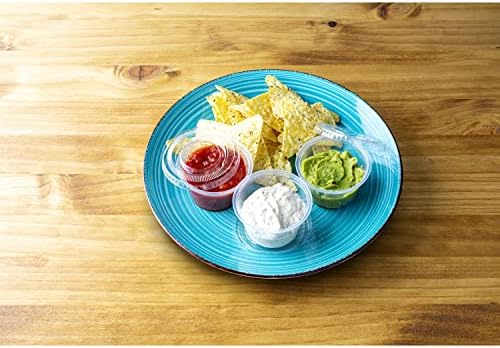 DuraHome Plastic Portion Cups with Lids 4 oz. & 5.5oz. Combo Pack of 150 Leakproof Jello Cup Mini Containers for Salad Dressing Sauce Condiment Snack Souffle and Salsa, Disposable, Interchangeable