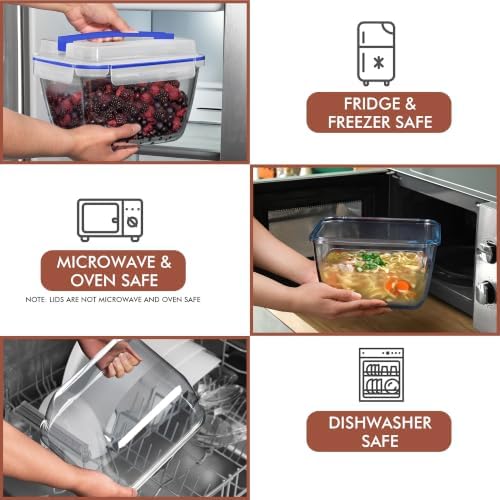 Razab 17 Cups / 132 Oz / 3900ml Large Glass Food Storage Containers with Lids - Leakproof, BPA-Free Large Meal Prep Container Ideal for Roasting Turkey, Store Leftover - Microwave & Oven Safe
