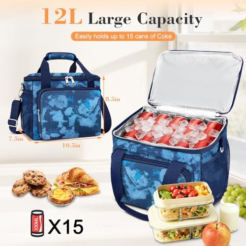 Coobiiya Insulated Lunch Box for Men & Women, Leakproof Lunch Bag Cooler Bag with 4 Pockets,Heavy Duty Lunch Bags Men Cooler Bags for Camping, Travel, Work Kayaking & Beach