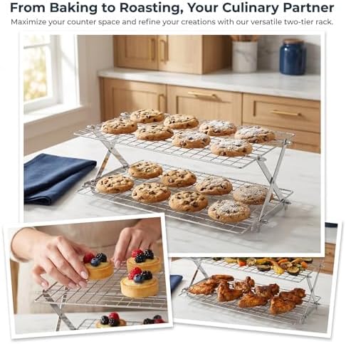 Collapsible Cooling Rack, Adjustable Stainless Steel Drying Rack (2 Tier)