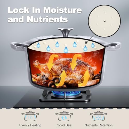 P&P CHEF 5QT Enameled Dutch Oven, Dutch Oven Pot for Bread Baking, Grey