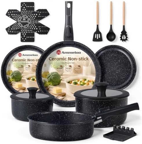 Ammeloo 21Pcs Pots and Pans Set Non Stick with Detachable Handle Frying Pan