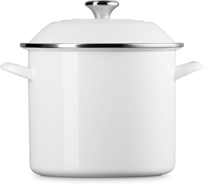 Le Creuset Enamel on Steel Traditional Stockpot, 10 qt., White with Stainless Steel Knob