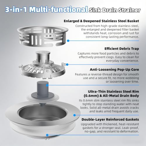 Hibbent Metal Kitchen Sink Drain Strainer and Stopper, Stainless Steel