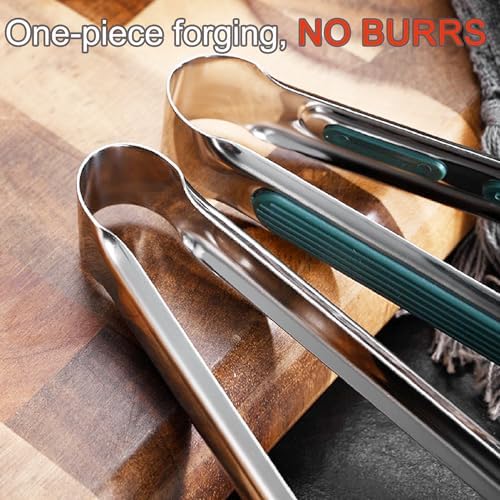 Stainless Steel Kitchen Tong Set - Anti-Slip Heat-Resistant Grip, Widened 3-Line Slotted Heads for Easy Clamping (Steaks, BBQ, Pasta, Salads), Easy Clean for Versatile Use Set of 3-9", Silver