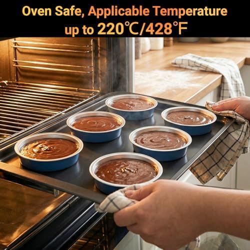 Beasea Disposable Baking Cups, 100 Pack 7.3oz 215ml Aluminum Foil Ramekins Tart Cup Only, 4" Mini Ramekin No Lids Baking Tarts Tin for Party Cupcake Cheesecake Pie - Moon Blue