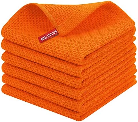 Homaxy 100% Cotton Waffle Weave Kitchen Dish Cloths 6-Pack, Orange
