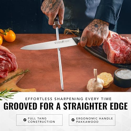 Cutluxe Honing Rod – 12" Sharpening Steel for Kitchen Knives, Carbon Steel
