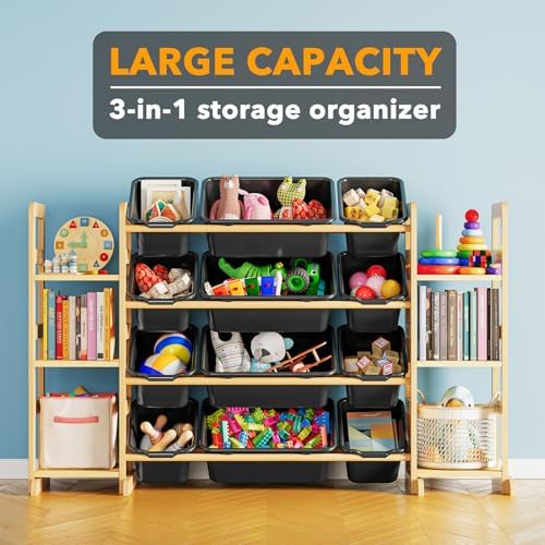 SpaceAid Toy Storage Organizer with 6 Shelves and 12 Bins, Toy Organizers Storage Bookshelf, Kids Bin Shelf Toys Box Bookcase for Bedroom Playroom Organization Room Decor, True Black