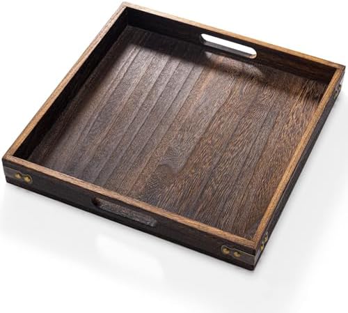 Serving Tray with Handles,Wood Decorative Tray,Square Large Serving Platter