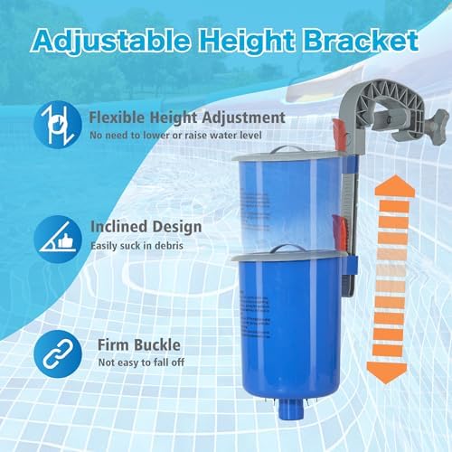 Above Ground Pool Skimmer with 5 Skimmer Socks, Wall Mount Surface Skimmer with Hose & Basket, Compatible with Intex Pools, Adjustable Floating Filter, Automatically Removes Leaves & Debris