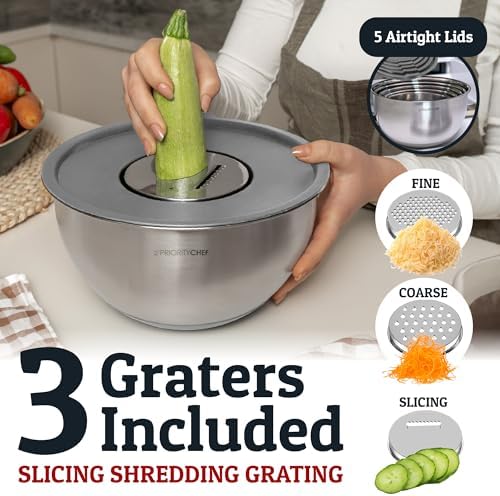 28pc Stainless Steel Mixing Bowls with Lids Set, 1.5-5 Qt, Grey