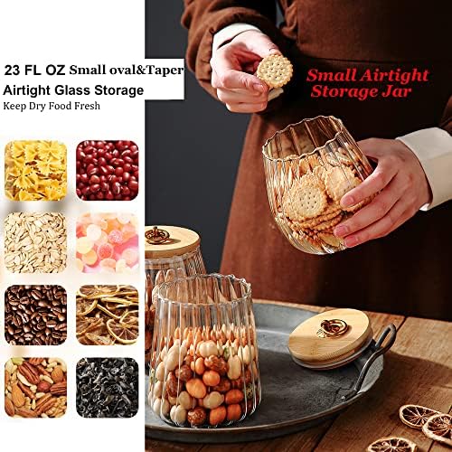 Small Glass Coffee Nuts Canister, Airtight Jar Bamboo Lid, 23 FL OZ, 2pcs