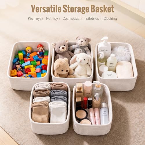 5 Pack Small Woven Storage Baskets for Shelves, Gift Baskets Empty