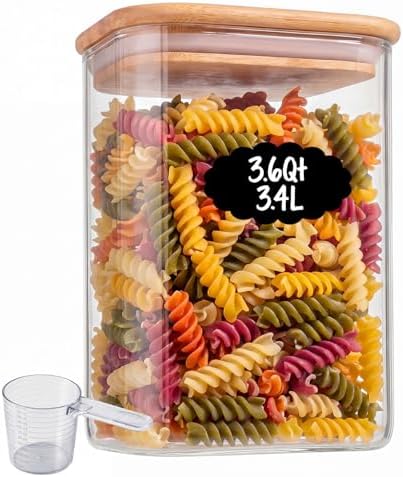 3.4Qt Large Glass Flour Cereal Storage Container with Bamboo Lid