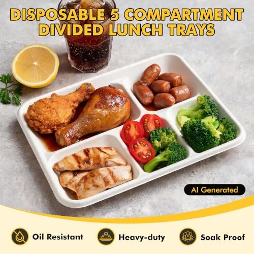 RACETOP White Compostable 5 Compartment Paper Plates 125 Pack
